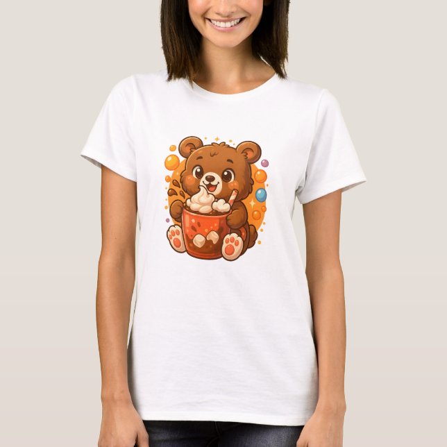 Camiseta Kawaii Bear Cub Hot Cocoa - Chocolate Bonito (Frente)