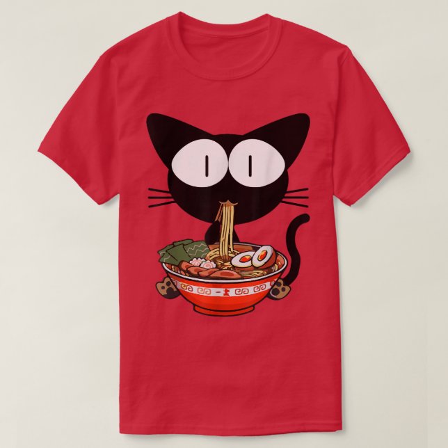 Camiseta Kawaii Black Cat Ramen Bowl Anime Noodles Japonese (Frente do Design)