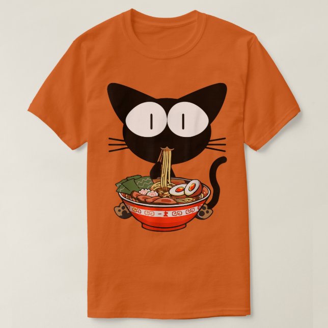 Camiseta Kawaii Black Cat Ramen Bowl Anime Noodles Japonese (Frente do Design)