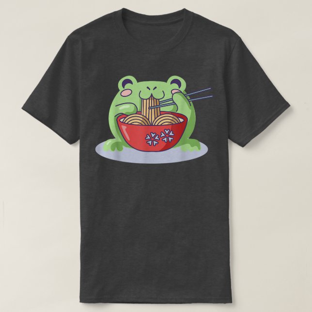 Camiseta Kawaii Blushing Sapo Ramen Bowl Foodie Japonês Cu (Frente do Design)