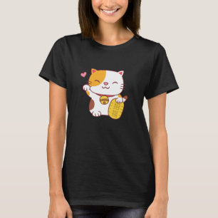 Camiseta Kawaii - Boa Sorte Gato Japonês Maneki Neko Doodle
