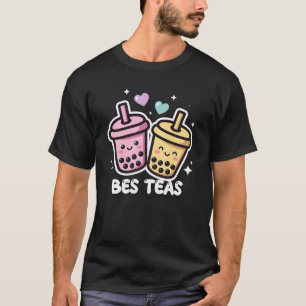 Camiseta Kawaii Boba Chá 'Melhores Chás' Amizade Rosa Amare