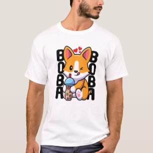 Camiseta Kawaii Boba Dog Corgi Tea Drink Anime Bubble