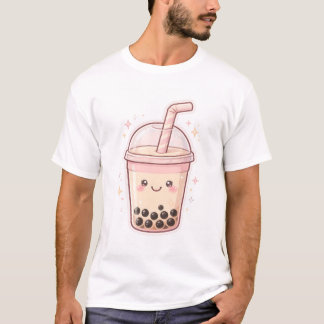 Camiseta Kawaii Boba Milk Tea Xícara Bubble Tea Adesivo Art