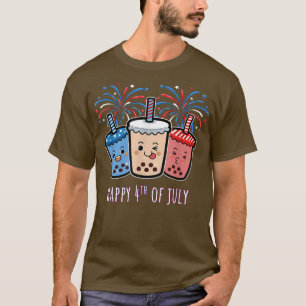 Camiseta Kawaii Boba Patriotic Red White Blue Bubble Tea 4t