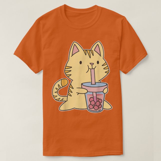 Camiseta Kawaii Boba Tea Cat Japão Sweet Otaku Harajuku Nek (Frente do Design)