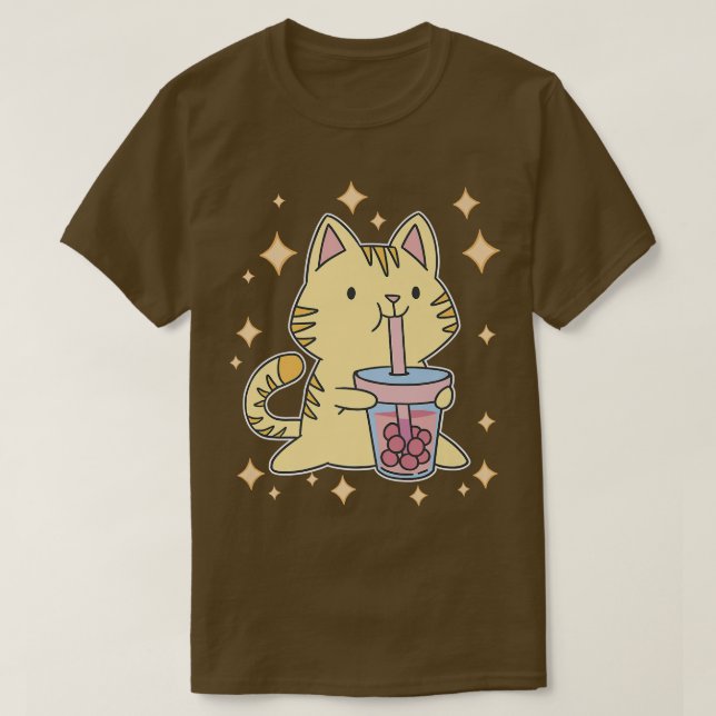 Camiseta Kawaii Boba Tea Cat Japão Sweet Otaku Harajuku Nek (Frente do Design)