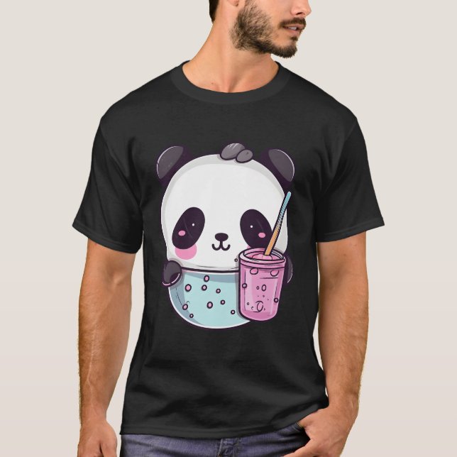 Camiseta Kawaii Bubble Tea Panda Boba-Tea Japonês (Frente)