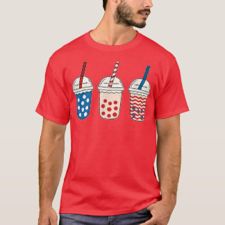 Camiseta Kawaii Bubble Tea Red White Blue Bandeira American