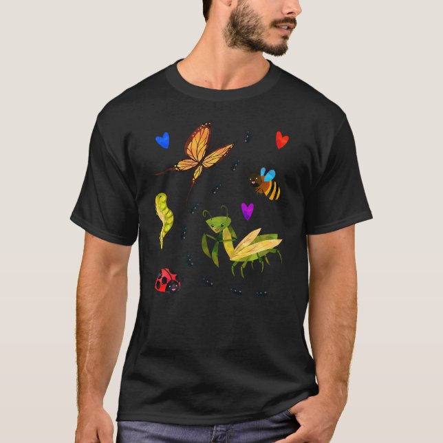Camiseta Kawaii Bugs Insect Ladybug Bee Mantis Butterfly fo (Frente)