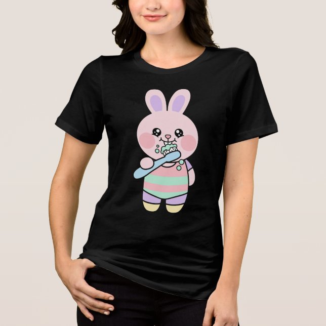 Camiseta Kawaii Bunny Hora da Escovação (Frente)