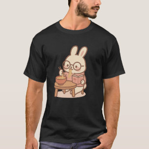 Camiseta Kawaii Bunny Ler & Comer Ramen - Cozy Bunny
