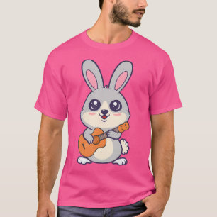 Camiseta Kawaii Bunny Rabbits Jogando Violão Acústico Carto