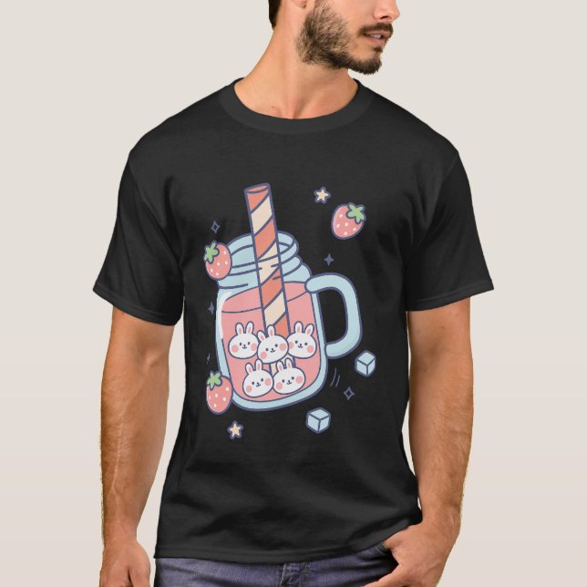 Camiseta Kawaii Bunny Strawberry Drink (Frente)