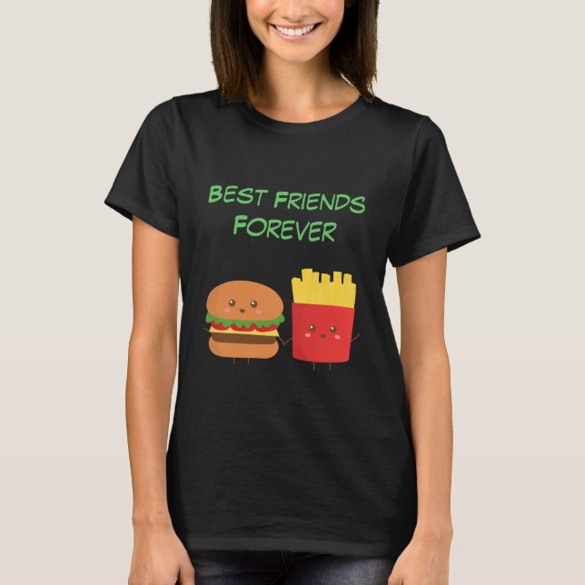 Camiseta Kawaii Burger e Fritas que são Melhores Amigos (Frente)