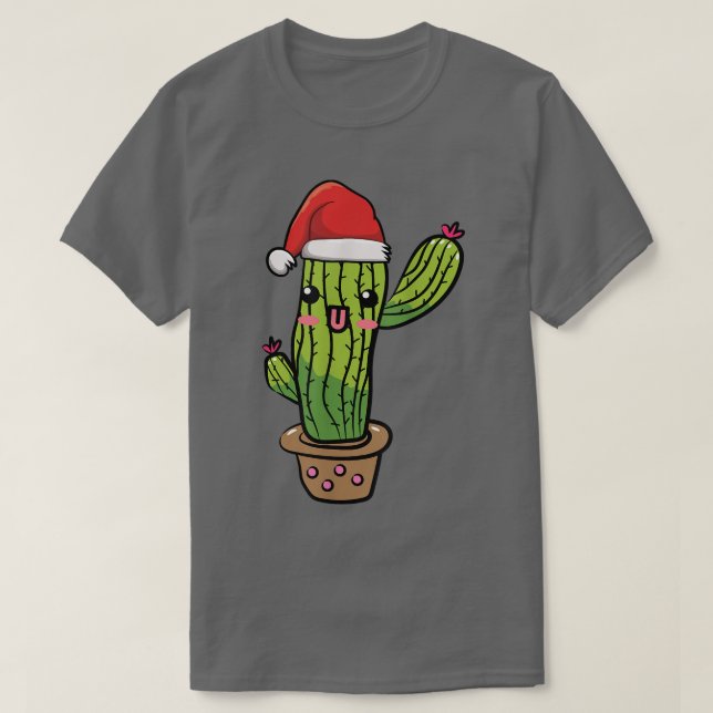Camiseta Kawaii Cactus Christmas Chibi Cute Happy Funny Gra (Frente do Design)