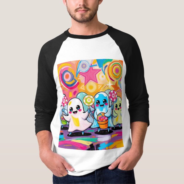 Camiseta Kawaii Candy Parade Cartoon Colorido (Frente)