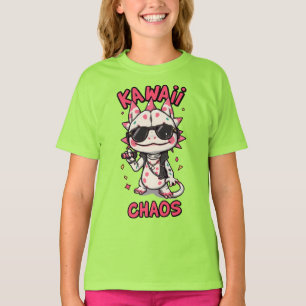 Camiseta Kawaii Caos Óculos de Sol Axolotl Legal Jaqueta de