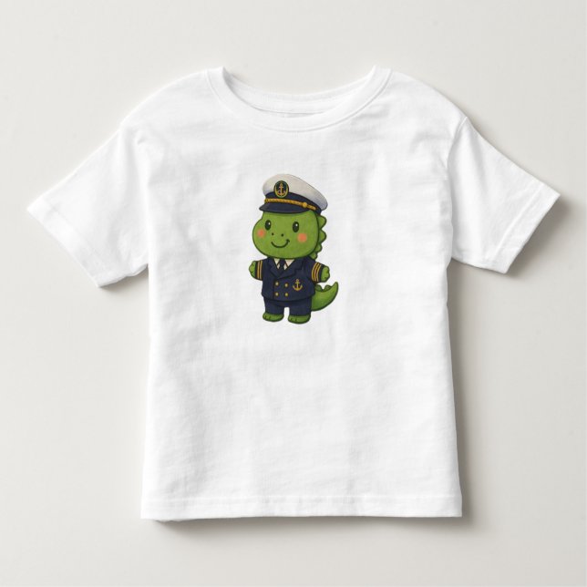 Camiseta Kawaii Captain Dinosaur – Cute Dino Jobs (Frente)