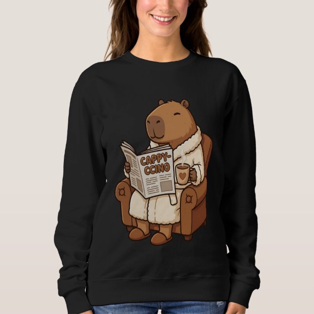 Camiseta Kawaii Capybara Coffee Pun Cappy-ccino Reading New (Frente)