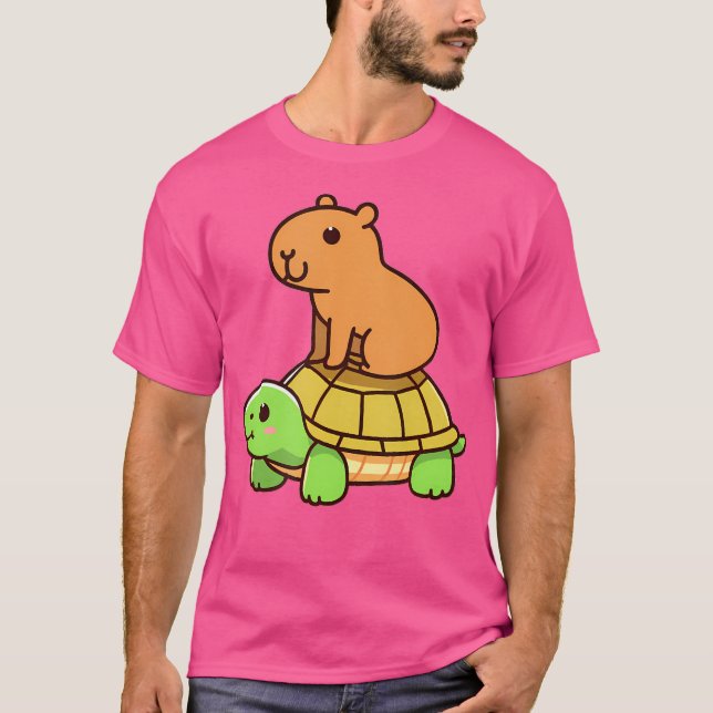 Camiseta Kawaii Capybara E Mochila De Tartaruga (Frente)