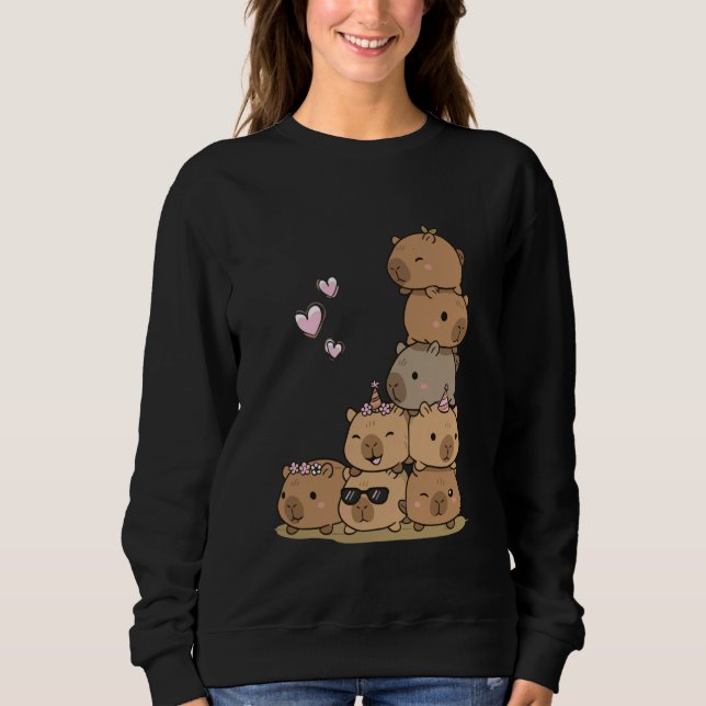 Camiseta Kawaii Capybaras Stack Cute Cuddle Crew (Frente)