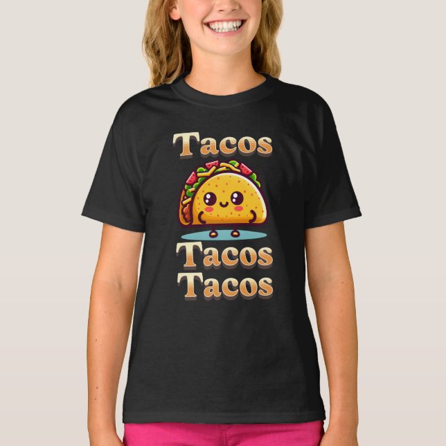 Camiseta Kawaii Cartoon Tacos (Frente)