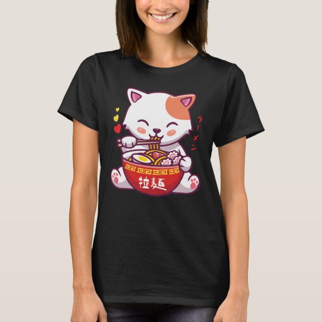 Camiseta Kawaii Cat ama Ramen | Marinheiros Gatinhos  (Frente)