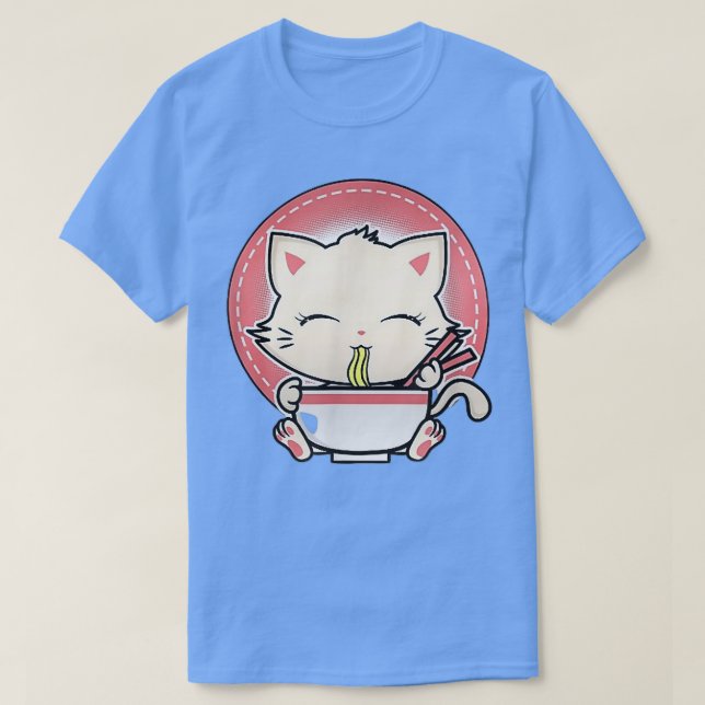 Camiseta Kawaii Cat Anime Fofo Otaku Japonês Ramen Noodles (Frente do Design)