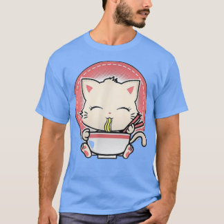 Camiseta Kawaii Cat Anime Fofo Otaku Japonês Ramen Noodles
