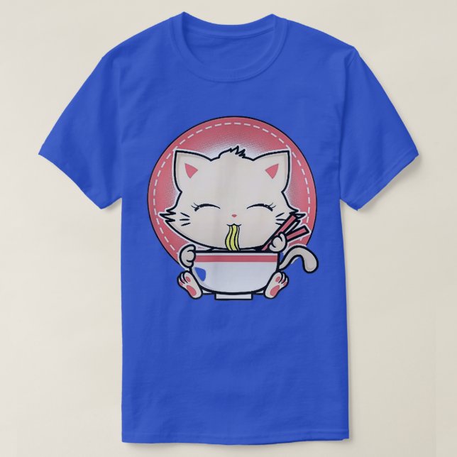 Camiseta Kawaii Cat Anime Fofo Otaku Japonês Ramen Noodles (Frente do Design)