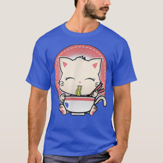 Camiseta Kawaii Cat Anime Fofo Otaku Japonês Ramen Noodles