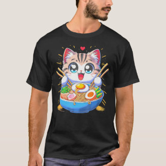 Camiseta Kawaii Cat Anime Japonês Ganga Ramen