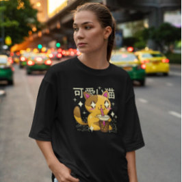 Camiseta Kawaii Cat Bebendo Chá