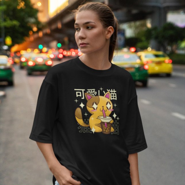 Camiseta Kawaii Cat Bebendo Chá (Criador carregado)