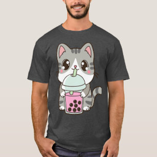 Camiseta Kawaii Cat Boba Bubble milk Tea Kawaii Anime Neko