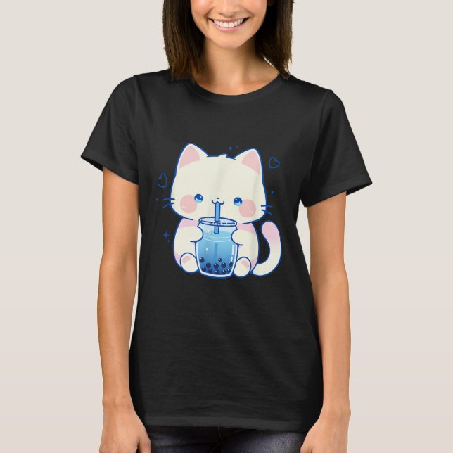 Camiseta Kawaii Cat Boba Japanese Cute Aesthetic Anime Girl (Frente)