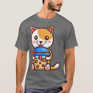 Camiseta Kawaii Cat Boba Tea Buble Tea Anime Japonês Neko