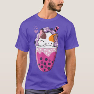 Camiseta Kawaii Cat Boba Tea Engraçado Animação Japonês Bub