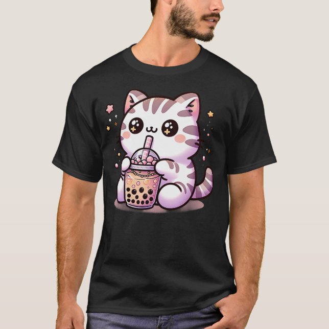 Camiseta Kawaii Cat Bubble Tea Boba Tea Anime Neko (Frente)