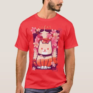 Camiseta Kawaii Cat Cherry Blossom Anime Kitten Sakura