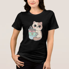 Camiseta Kawaii Cat Coffee Primeiro