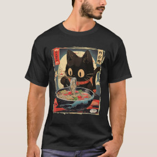 Camiseta Kawaii Cat Comendo Ramen Noodles Anime Gift Girls 