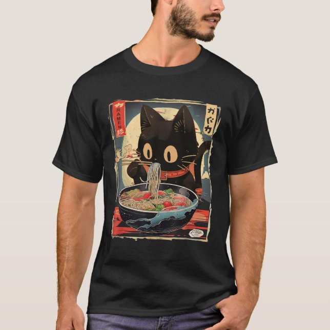 Camiseta Kawaii Cat Comendo Ramen Noodles Anime Gift Girls  (Frente)