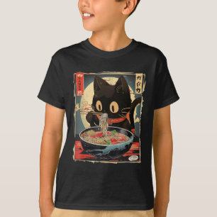 Camiseta Kawaii Cat Comendo Ramen Noodles Anime Gift Girls