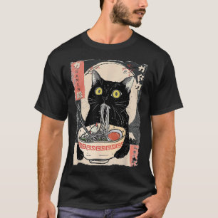 Camiseta Kawaii Cat Comendo Ramen Noodles Engraçado Anime