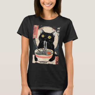 Camiseta Kawaii Cat Comendo Ramen Noodles Engraçado Anime G