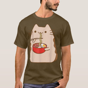 Camiseta Kawaii Cat Comendo Ramen Noodles Gatinho