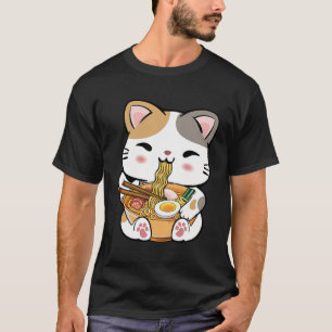 Camiseta Kawaii Cat Comendo Ramen Noodles Kawaii Anime Cat 