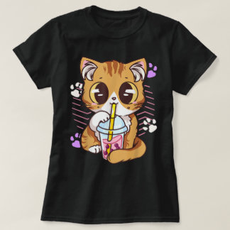 Camiseta Kawaii Cat Drinking Boba Tea